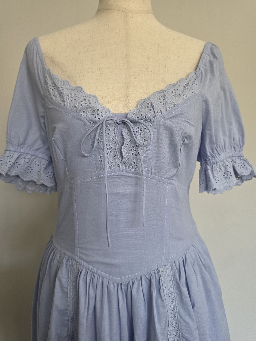 Lace Detail Cotton Blue Aura Maxi Dress - Picture 13 of 13